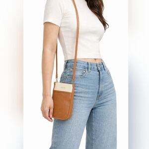Colorblock Genuine Leather Crossbody Phone Holder Purse